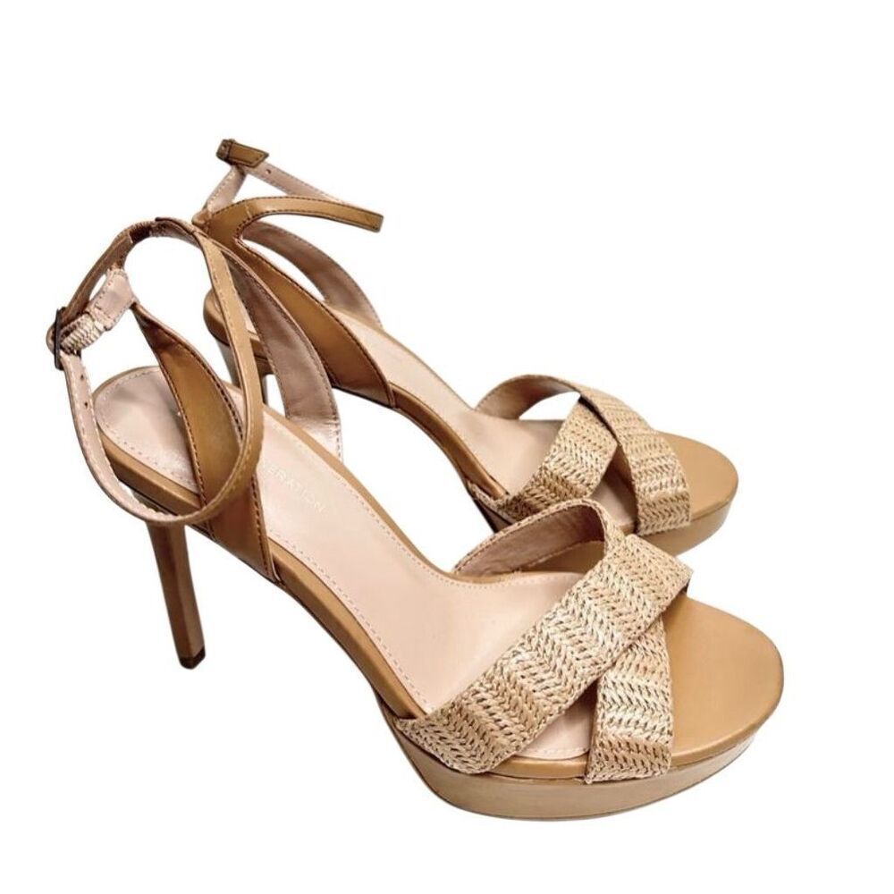BCBGeneration Sandals Size 9 Tan High Heel‎ Ankle Strap Open Toe Platform